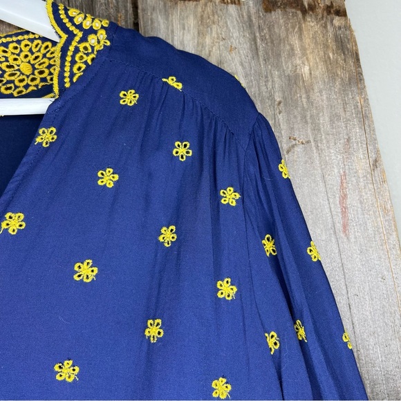 Boden Bronwen Broderie Embroidered Midi Dress in Navy and Yellow Sz 12 - Picture 7 of 16